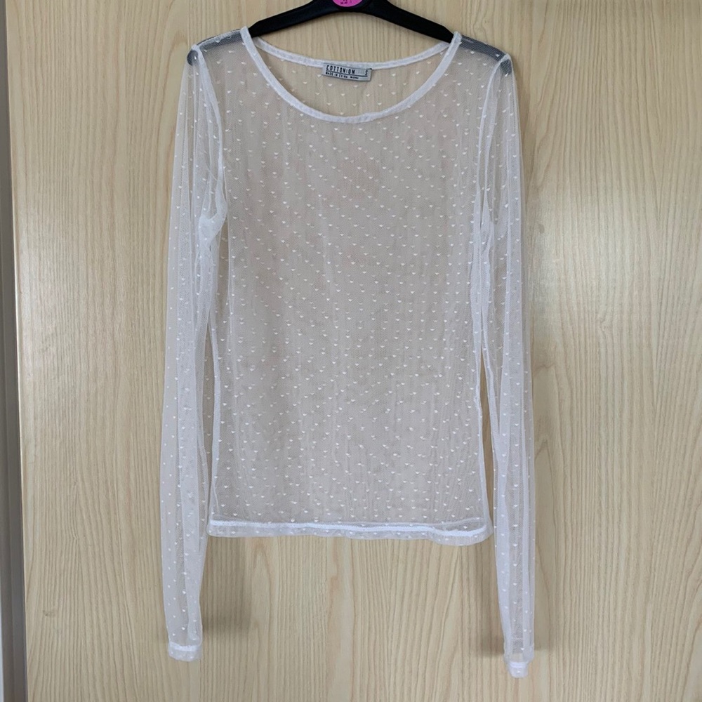 Cotton On mesh white top with polka dots